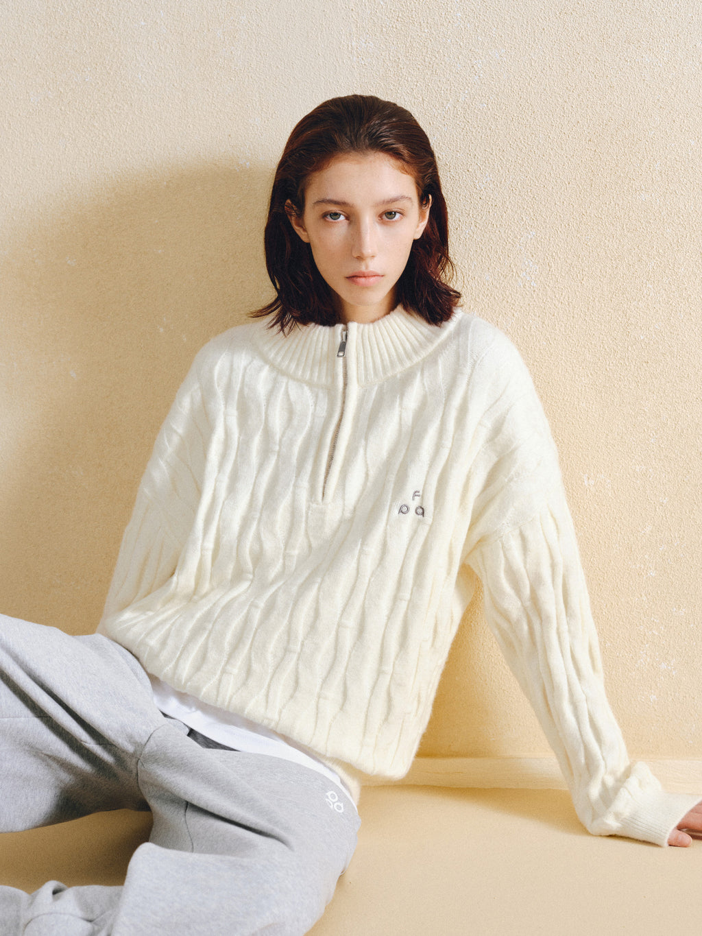 FPA Half-Zip Half-Turtleneck Cable Knit Pullover Sweater - Casual Retro Autumn Knit Top