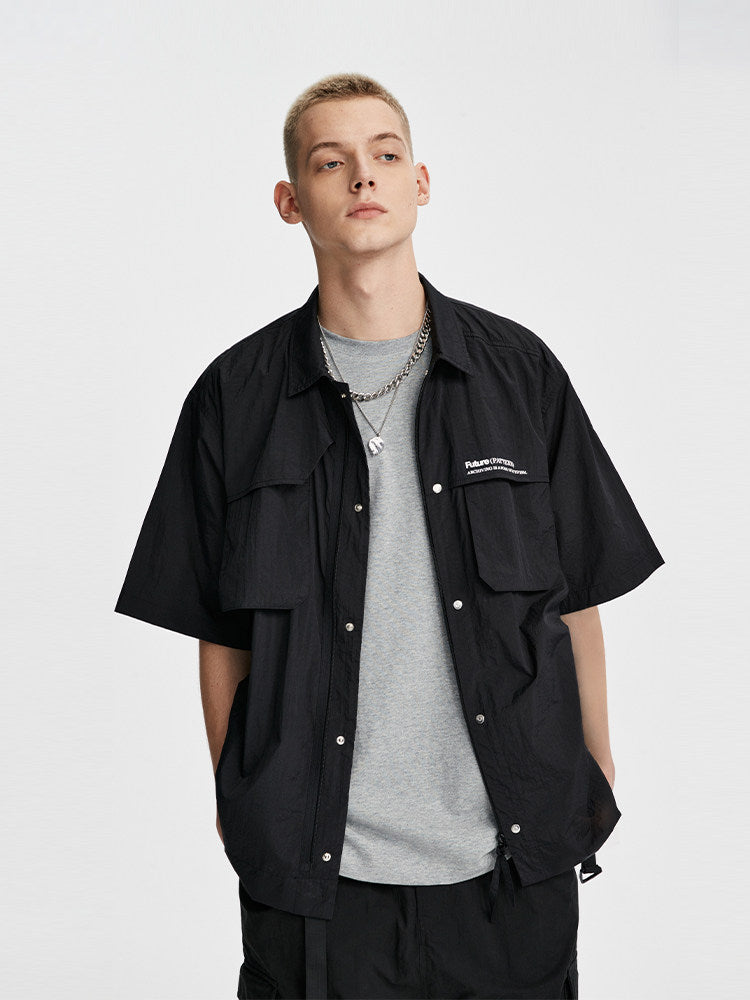 FPA Deconstructed Pocket Zip Short-Sleeve Shirt - Streetwear Summer Loose Casual Half-Sleeve Shirt for Men