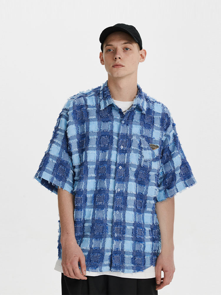 FPA Fringe Plaid Short-Sleeve Shirt – Summer Streetwear Unisex Loose Half-Sleeve Shirt