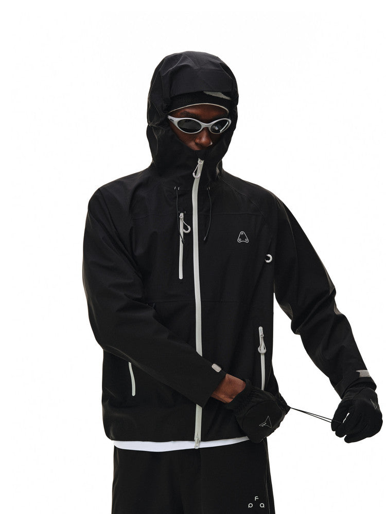 FPA Color-Block Multi-Pocket 3L Shell Jacket for Outdoor Sports and Hiking – Premium Black