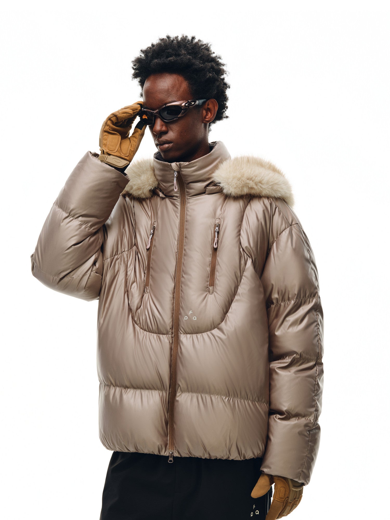 FPA Detachable Fur Collar Warm Quilted Down Jacket with Hood for Couples