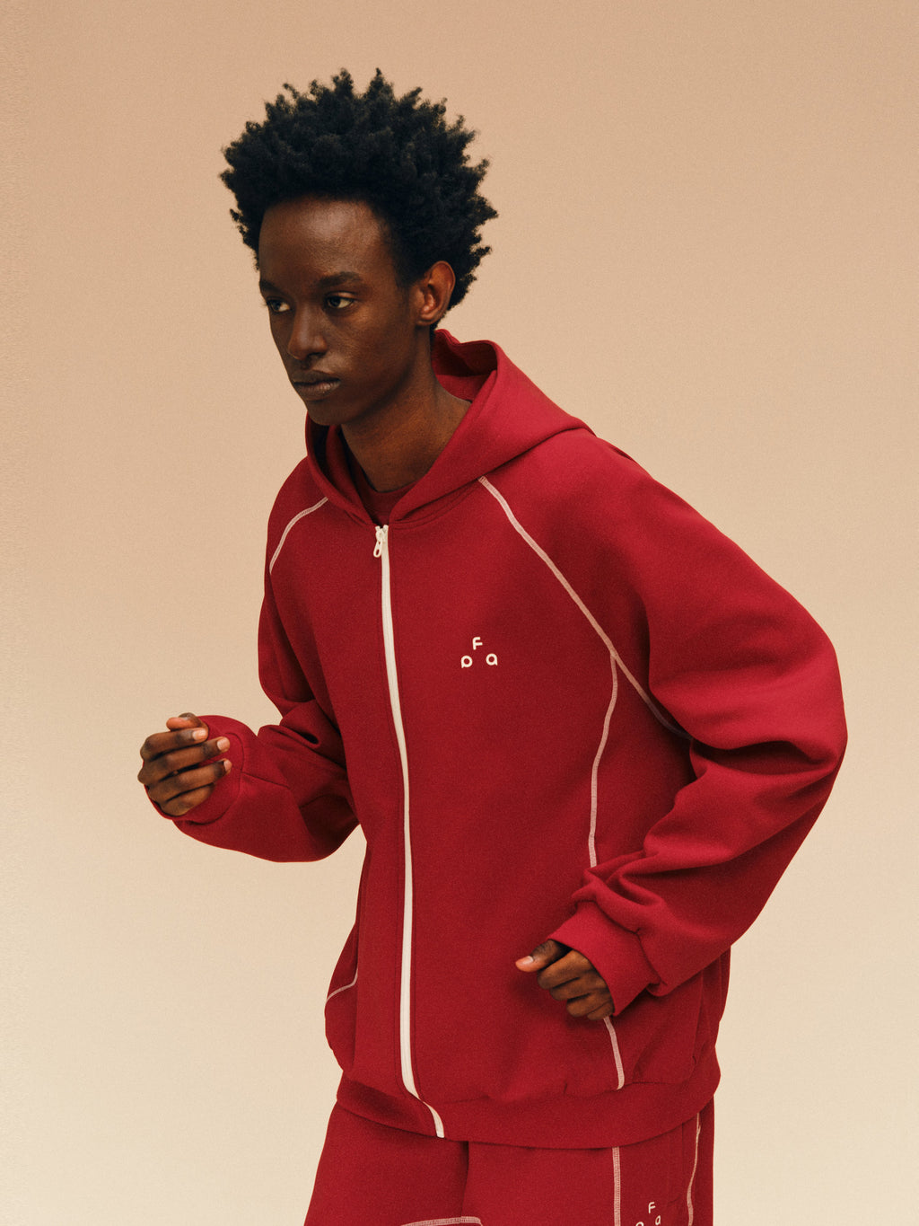 FPA Color-Block Contrast Stitch Hooded Sweatshirt - Chinese New Year Limited Edition Red Cardigan for Couples