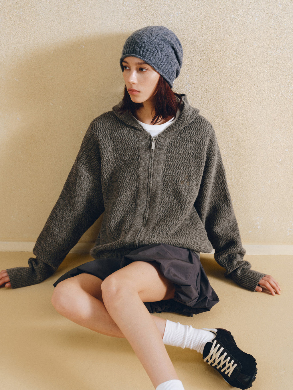 FPA Contrast Logo Hooded Cardigan Sweater – Casual Retro Unisex Knit Jacket for Couples, Spring/Fall