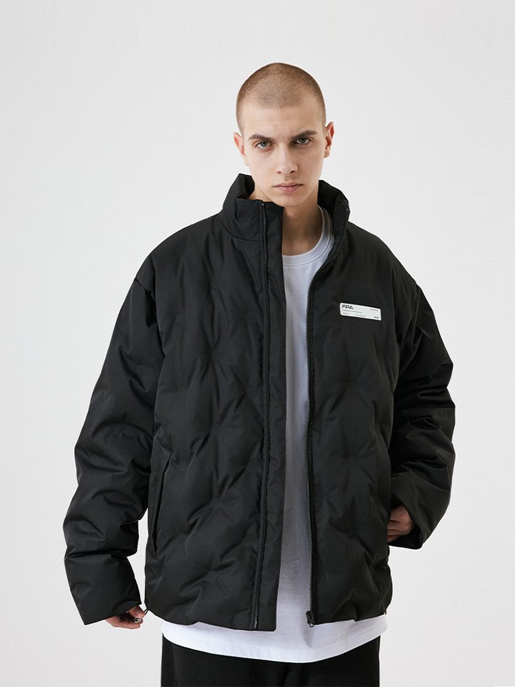 FPA Winter Couple Embossed Down Jacket – Chinese Street Style Stand Collar Casual Thick Warm Coat for Men