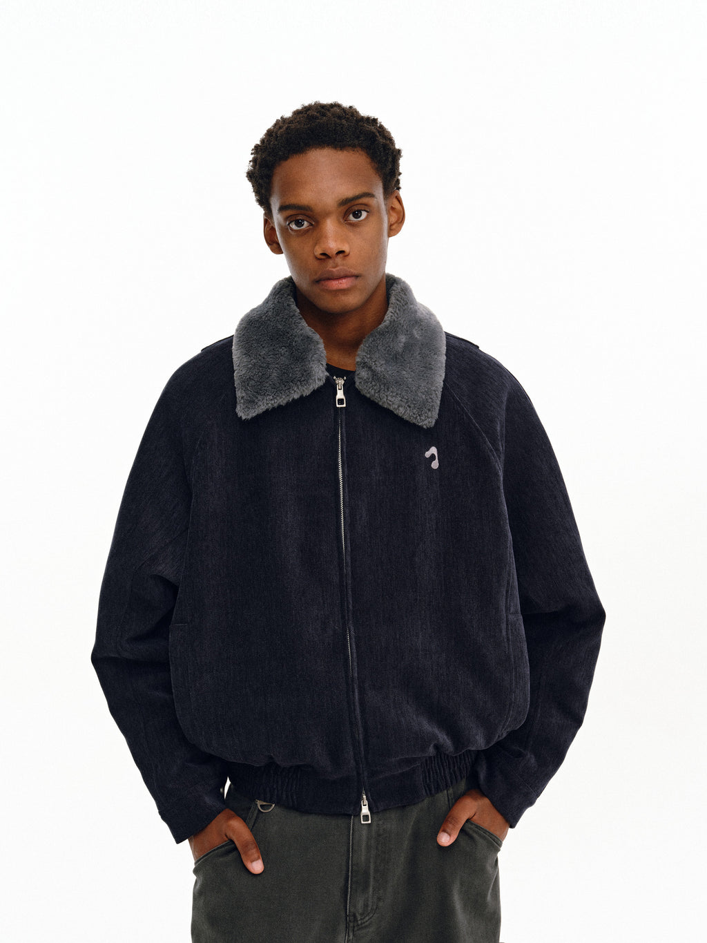 FPA Detachable Fur Collar Chenille Quilted Flight Jacket – Unisex Loose Fit Bomber for Fall/Winter