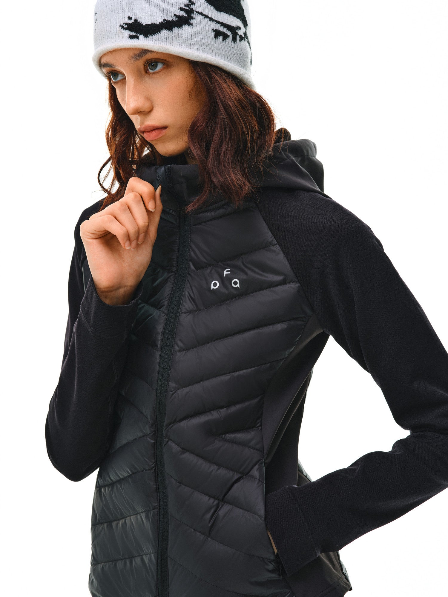 FPA Women's Hooded Quilted Down Jacket with Contrast Panels, Autumn/Winter Outdoor Sports Warm White Down Coat