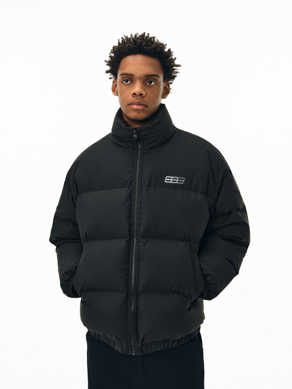 FPA Matte Phantom 8 Logo Basic Cotton Padded Jacket - Winter Thick Warm Stand Collar Cold-Proof Chinese Streetwear Black Cotton Coat