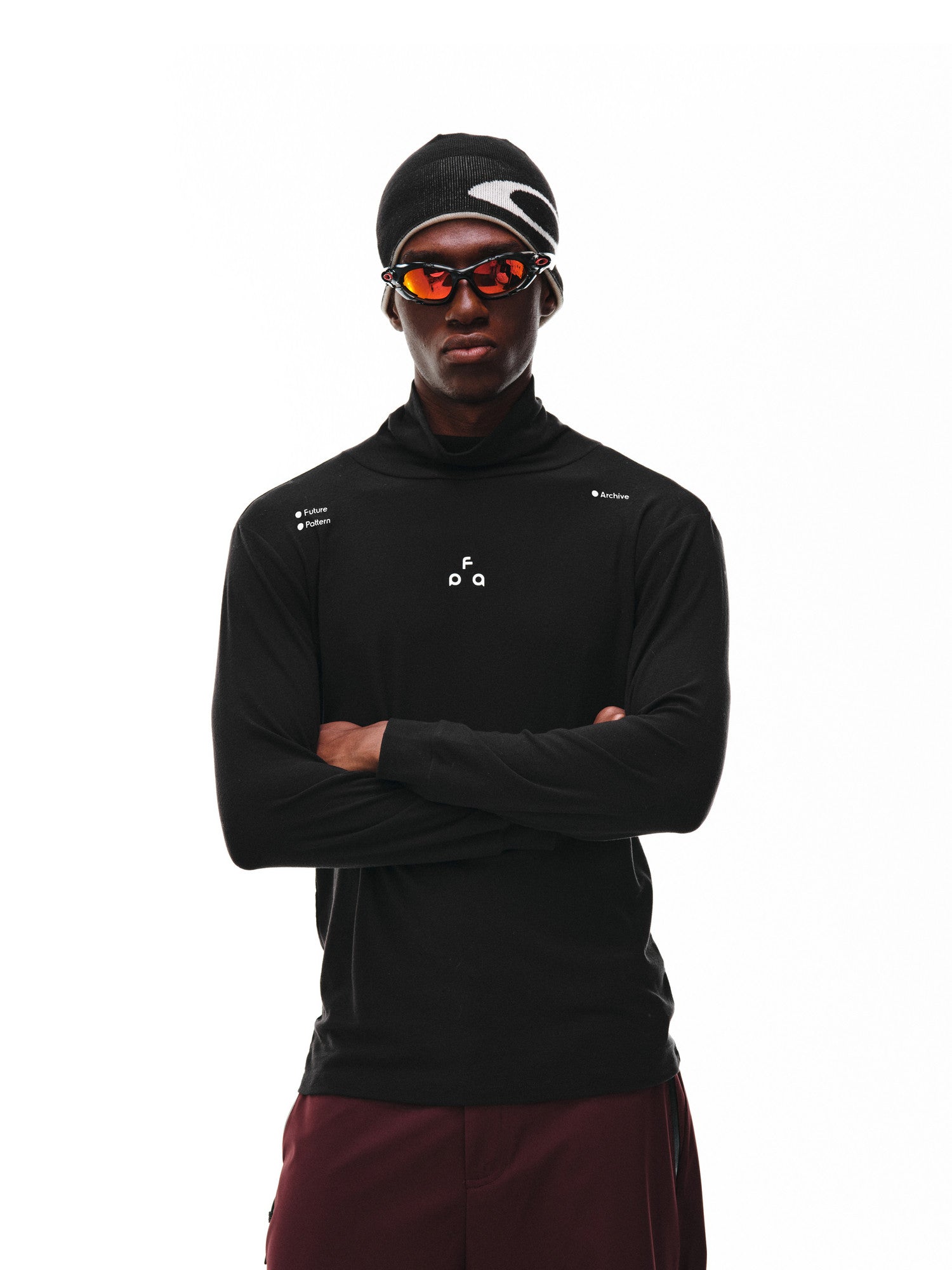 FPA Wool High Neck Base Layer Long Sleeve with Triangle Logo - Spring/Fall Basic Logo Fitted Athletic Undershirt for Men