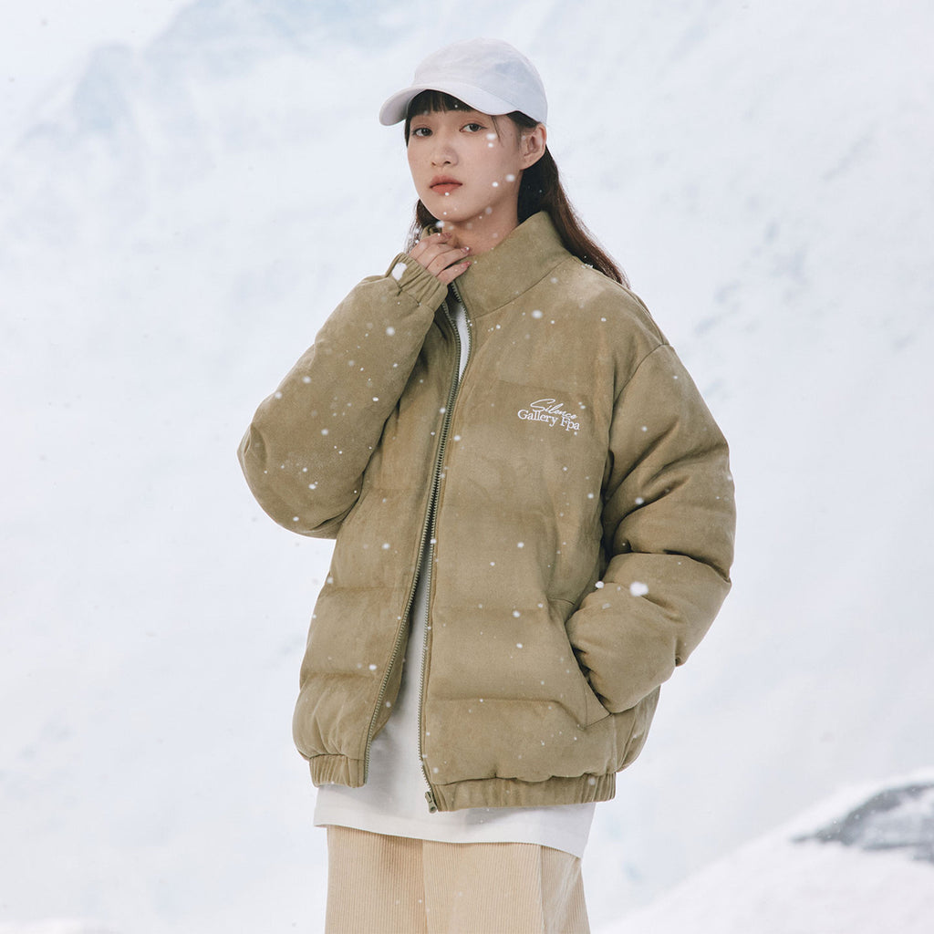 FPA Suede Embroidered Stand-Collar Cotton Jacket American Retro Streetwear Winter Puffer Coat for Men