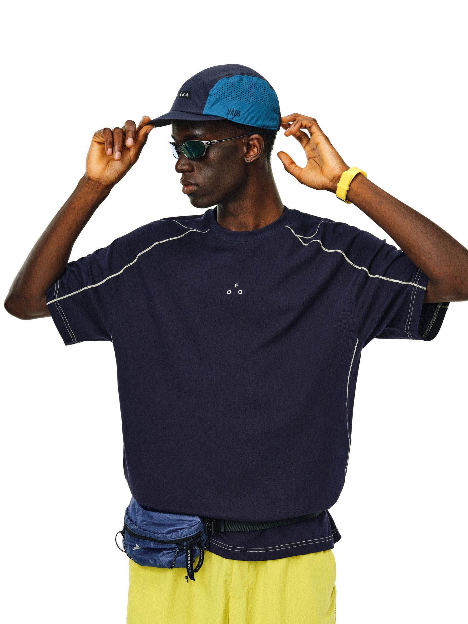 FPA Contrast Trim Textured Pique Short Sleeve Tee - Summer Chinese Streetwear Design Round Neck Couple Style T-Shirt for Men