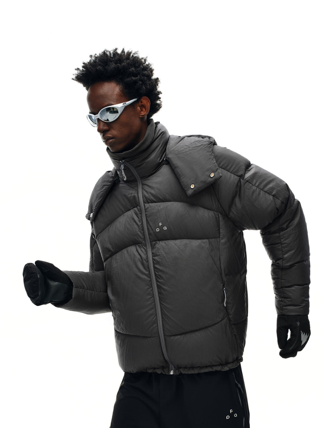 FPA Detachable Hooded Down Jacket with Collar, Textured Construction, Winter Warm Deep Gray Down Coat for Men