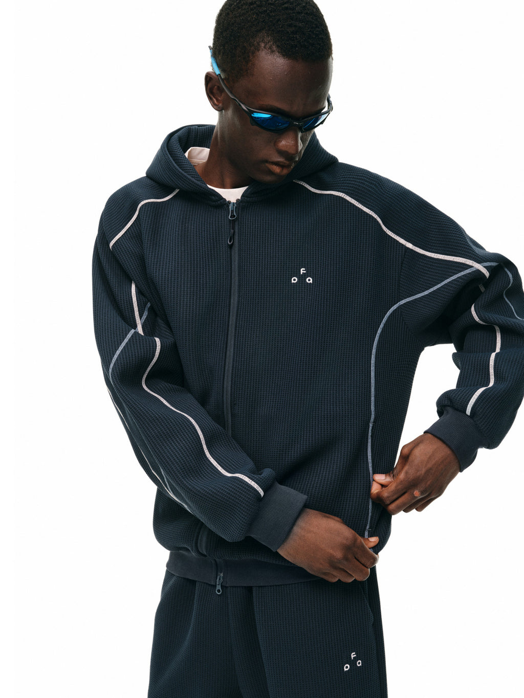 FPA Waffle Fleece Color-Block Hooded Sweatshirt Set - Casual Zip-Up Hoodie for Men