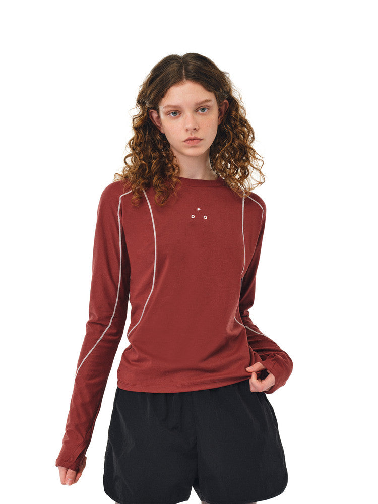 FPA Outdoor Structured Contrast Stitching Breathable Slim-Fit Long-Sleeve Top