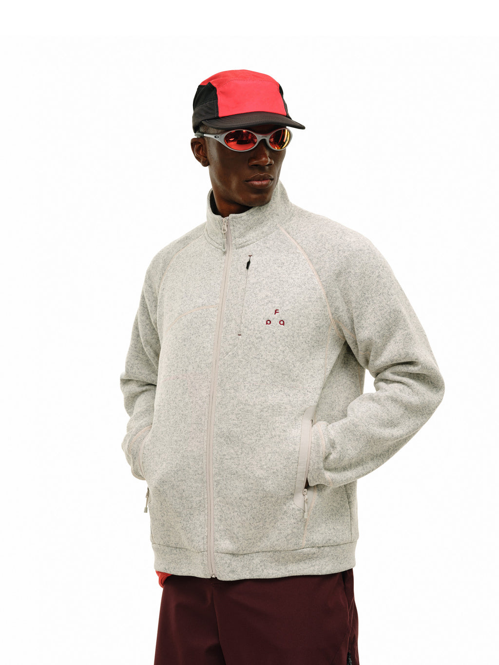 FPA Heather Yarn Seam-Sealed Pocket Cardigan Jacket - Spring Sports Casual Contrast Stitching Chinese Streetwear Unisex Stand Collar Jacket