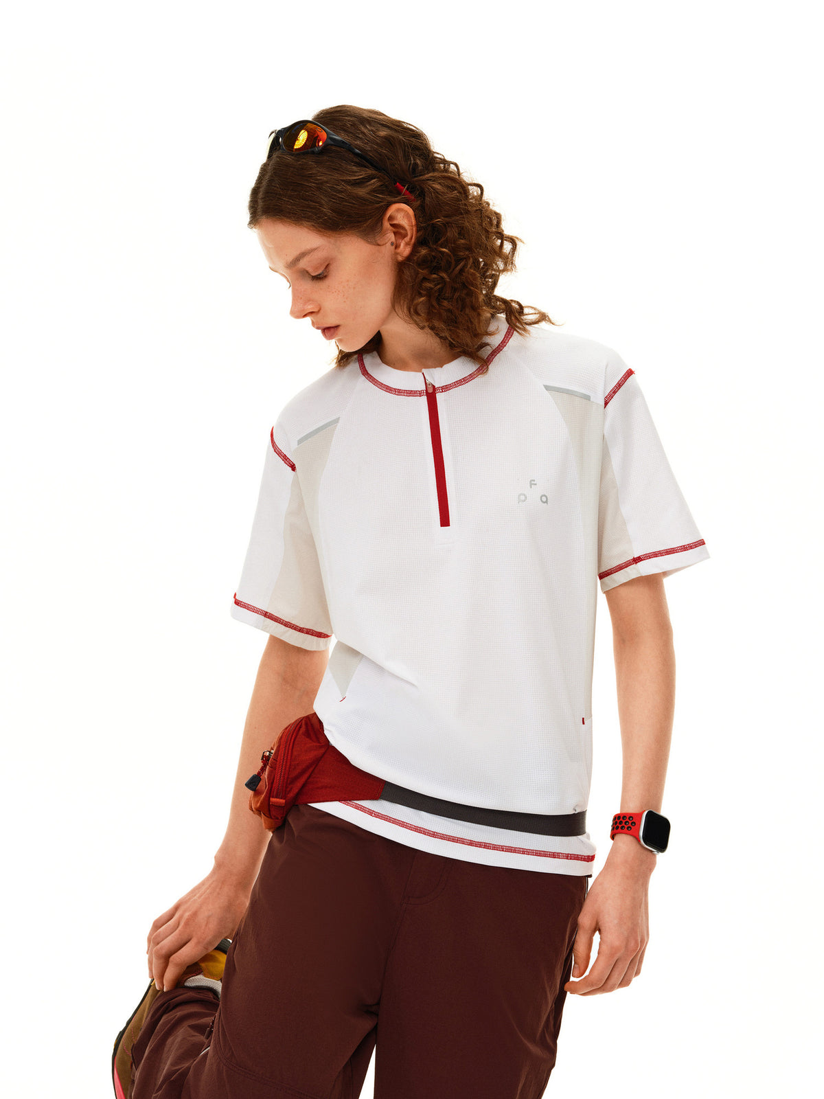 FPA 7A Antibacterial Quick-Dry Color-Block Half-Zip Short Sleeve Outdoor Sports T-Shirt for Men and Women