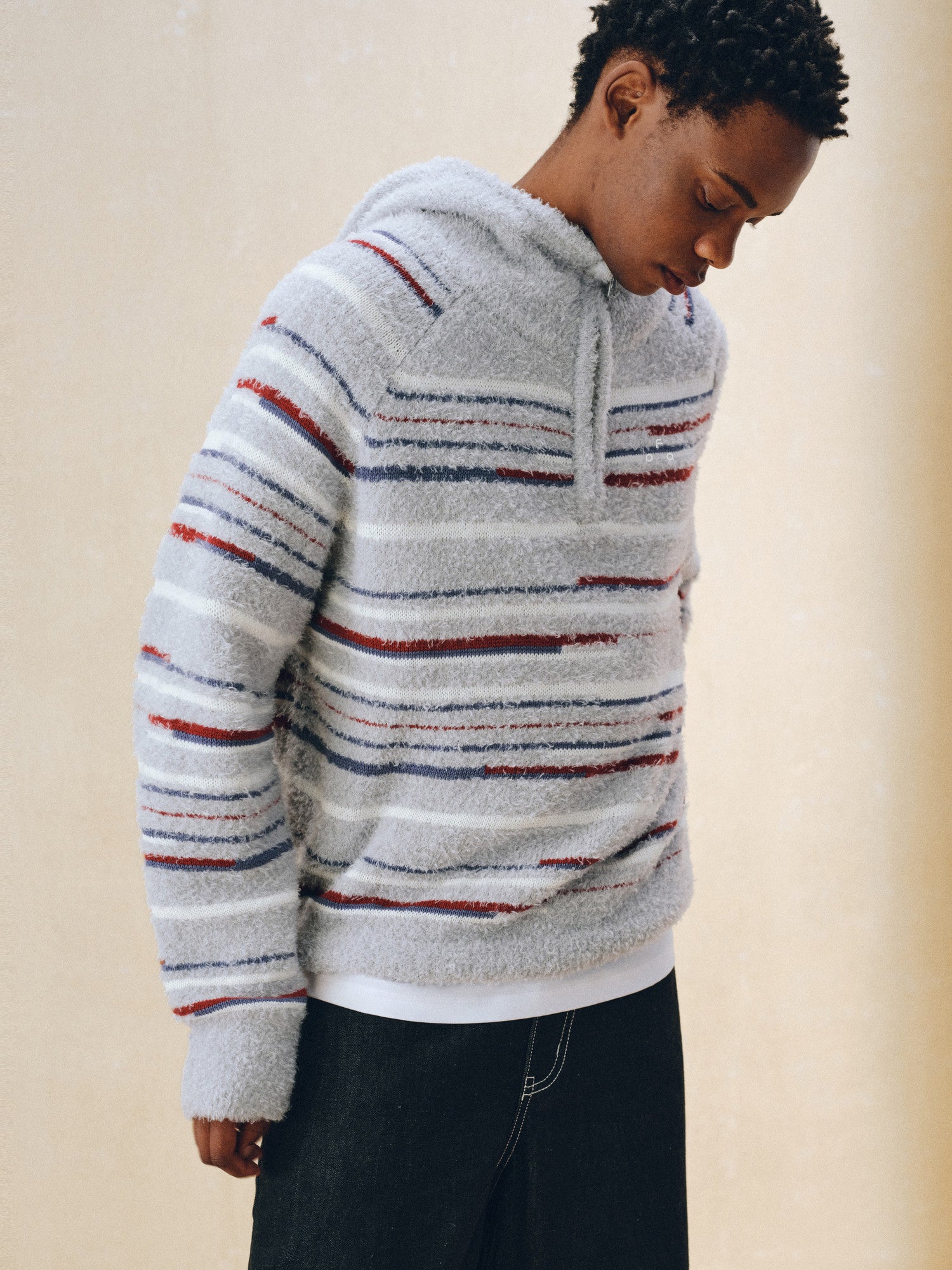 FPA Color-Block Half-Zip Pullover Persian Curl Knit Sweater - Casual Striped Hooded Knit Top for Couples, Autumn