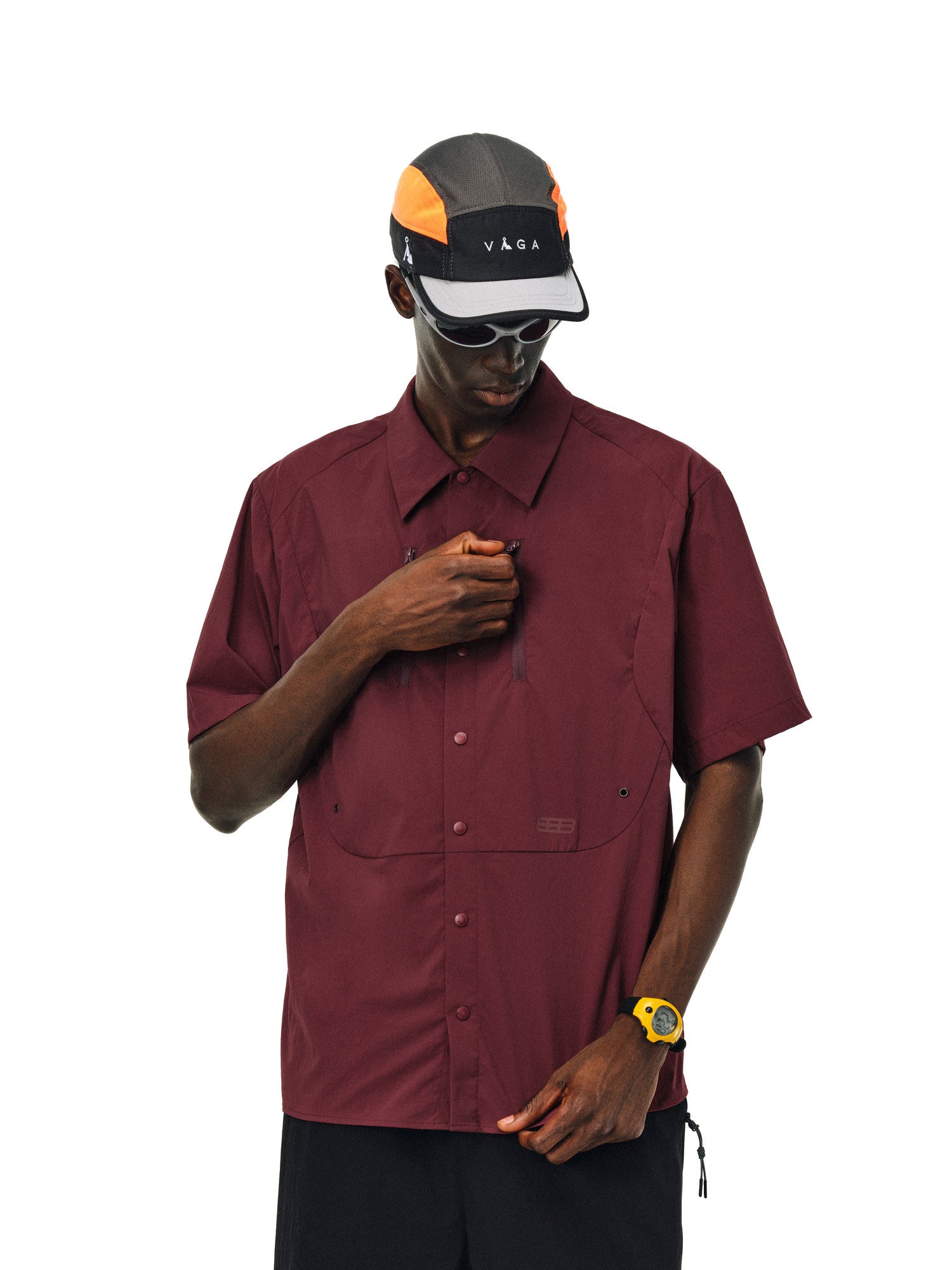 FPA Sports Structure Double-Stripe Reflective Short-Sleeve Shirt - Chinese Streetwear Summer Loose Couple Camp Collar Half-Sleeve Shirt for Men