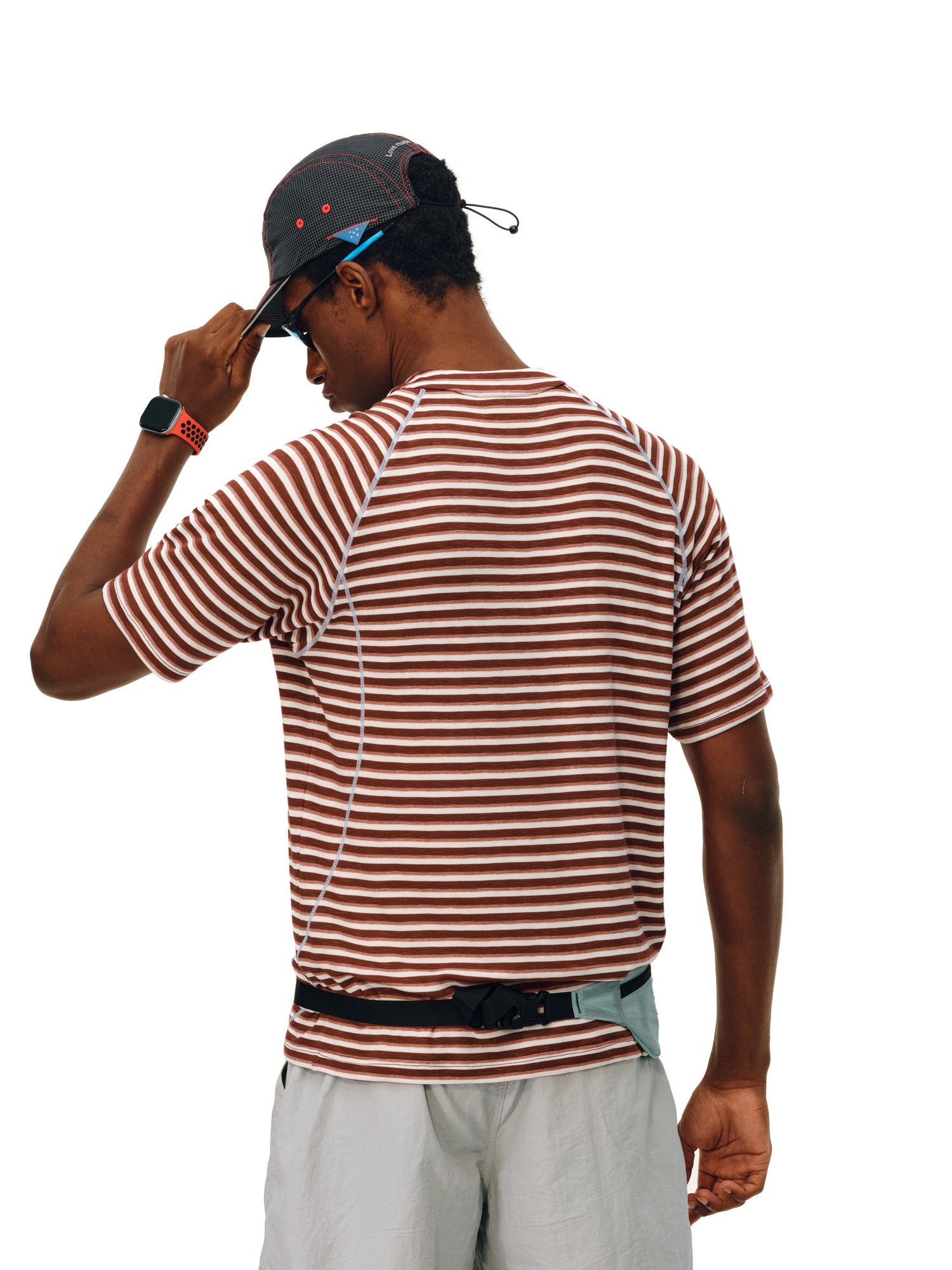 FPA Sports Knit Striped Short Sleeve T-Shirt with Contrast Half-Zip and Hacci Line, Casual Couple Style Summer Tee for Men