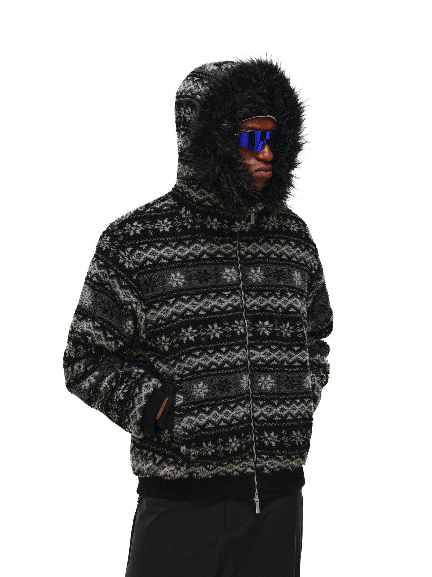 FPA Fair Isle Ethnic Style Faux Fur Collar 3M Cotton Padded Jacket – Winter Premium Warmth Couple Retro Cotton Coat