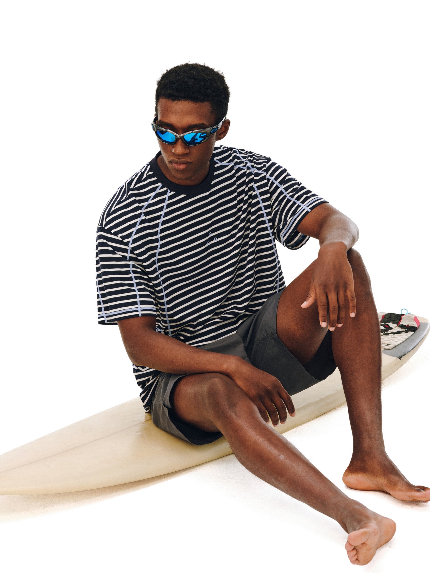 FPA Color-Block Striped Short-Sleeve T-Shirt with Contrasting Hasselblad Lines - 2026 New Summer Style, Unisex Crew Neck, Mid-Length Sleeve Tee for Men
