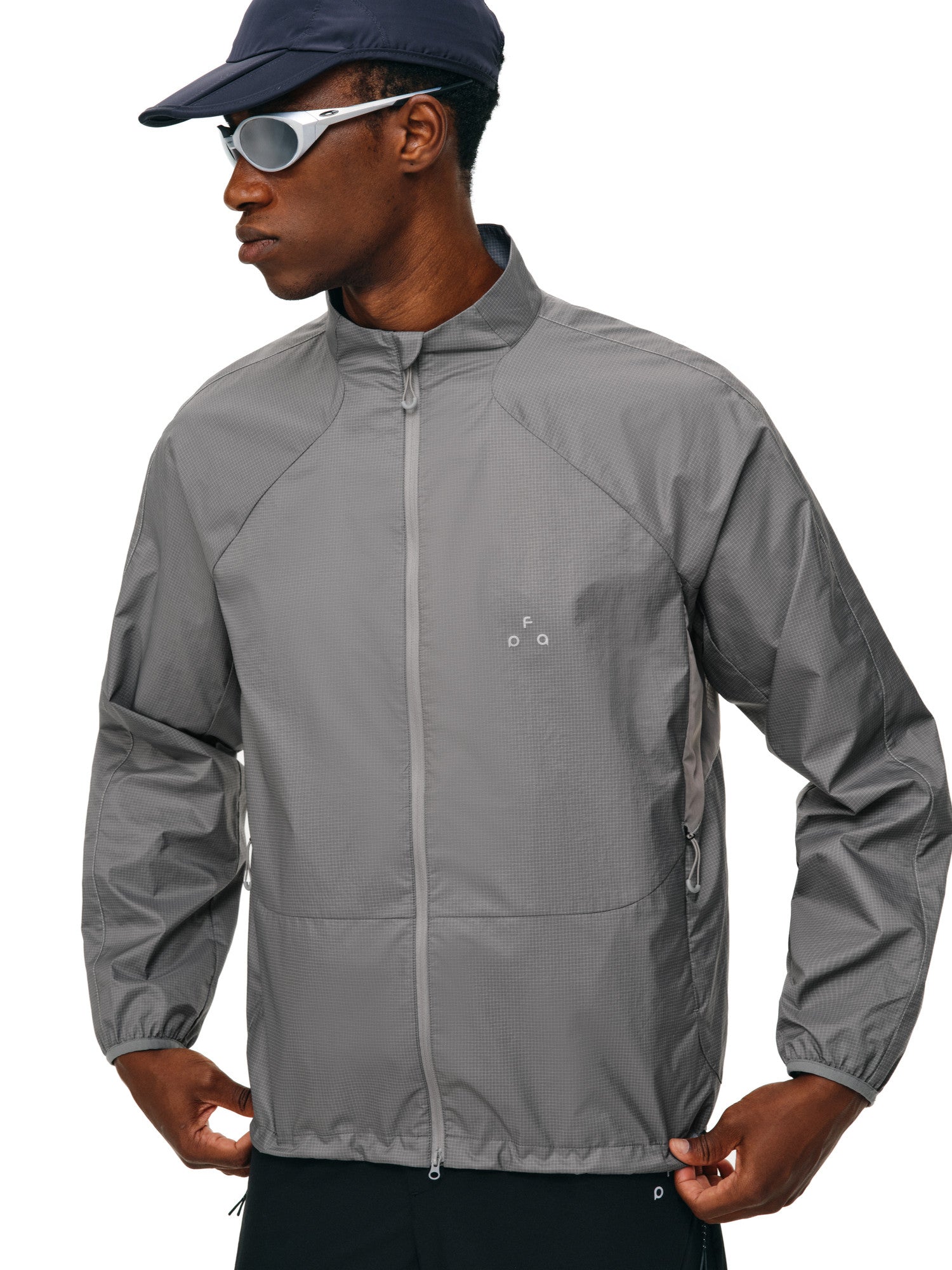 FPA Stand Collar Plaid Textured Mesh Panel Sports Reflective Jacket - Lightweight Casual Outdoor Jacket for Spring/Autumn