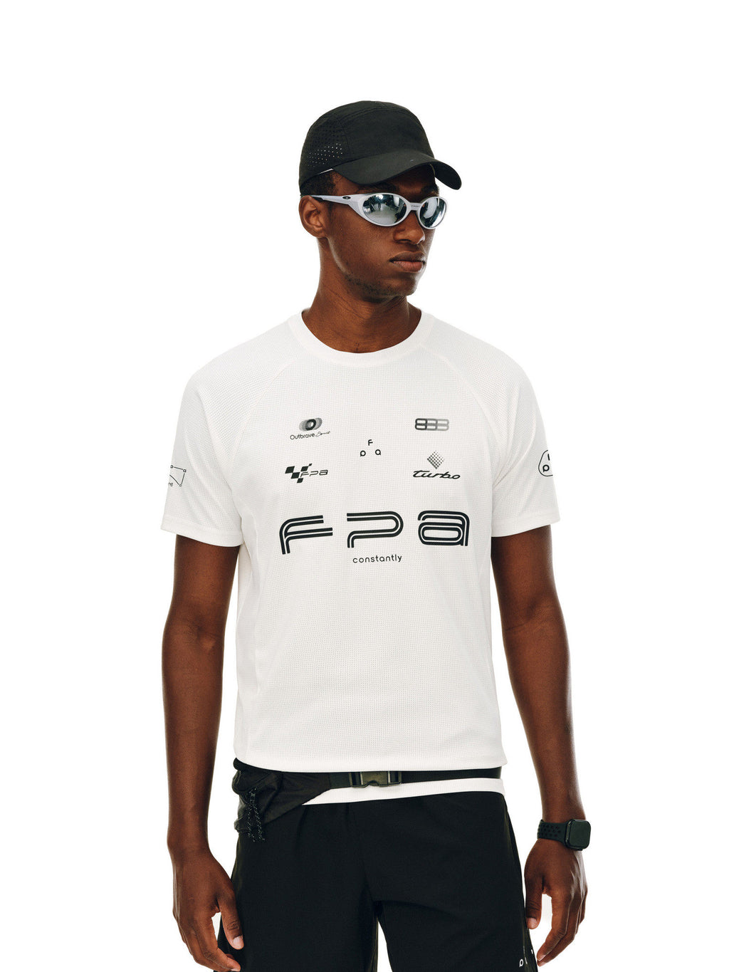 FPA Racing Motorsport Logo Raglan Short Sleeve Summer Quick-Dry Crew Neck T-Shirt for Men, Black/White