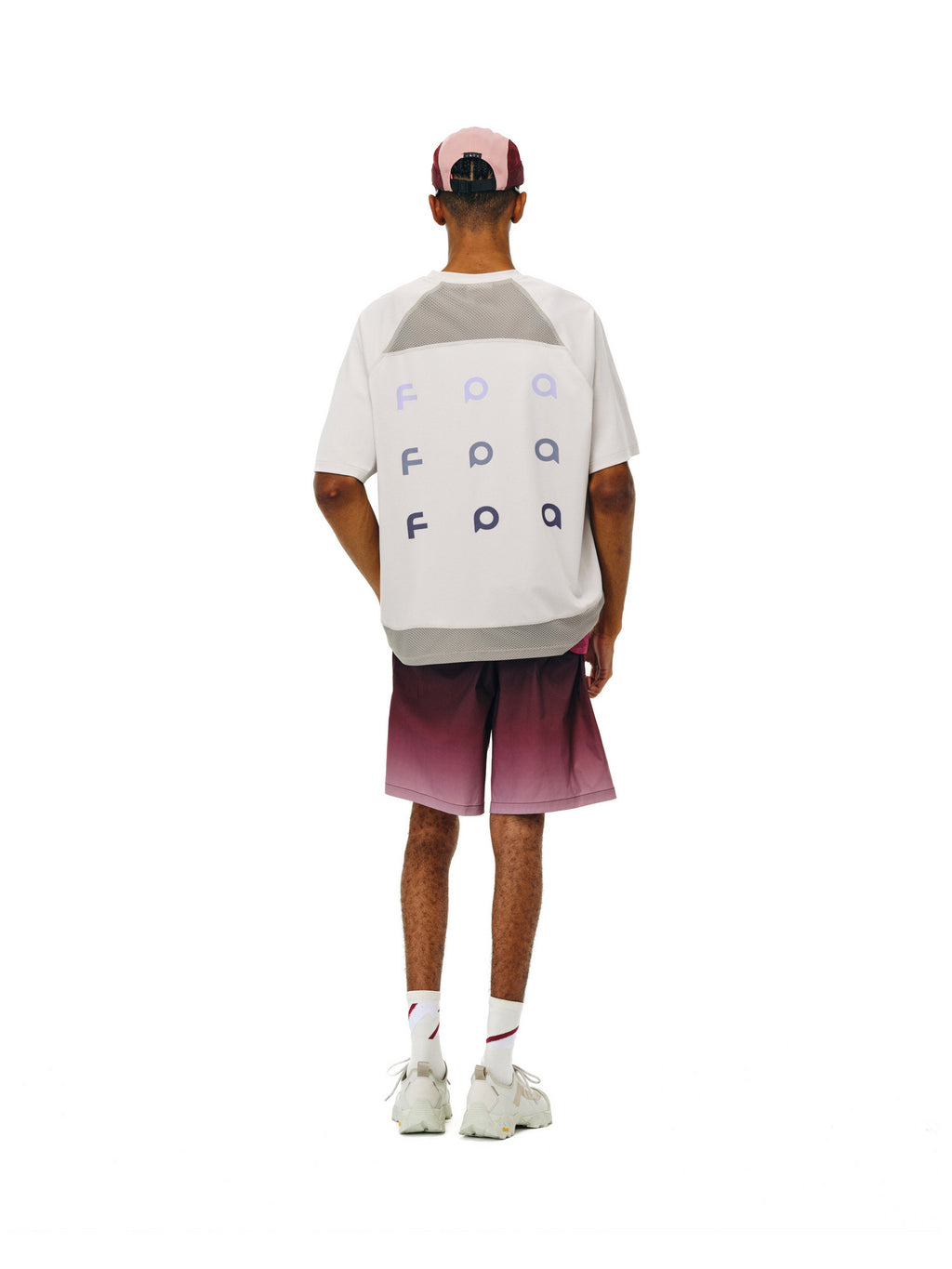 FPA Gradient Logo Textured Patchwork Short Sleeve T-Shirt - Chinese Streetwear Trend Summer Crew Neck Heavyweight Tee for Couples