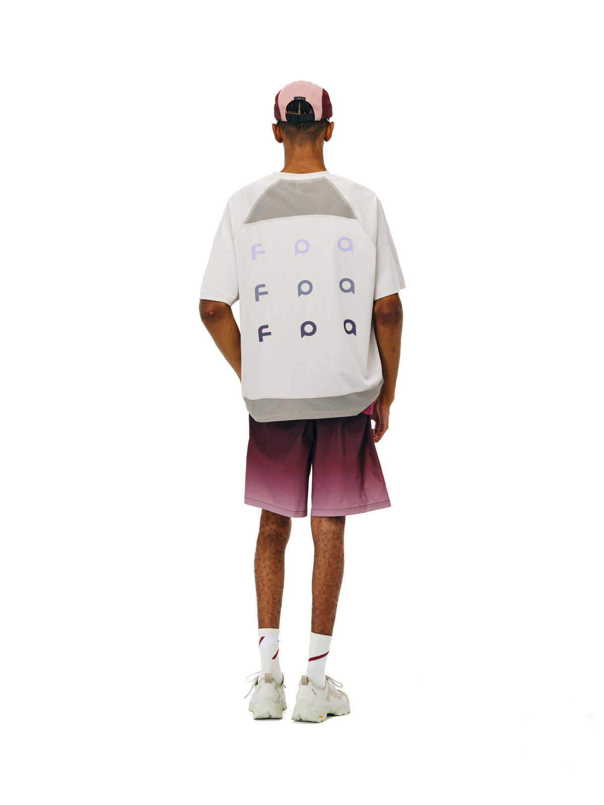 FPA Gradient Logo Textured Patchwork Short Sleeve T-Shirt - Chinese Streetwear Trend Summer Crew Neck Heavyweight Tee for Couples