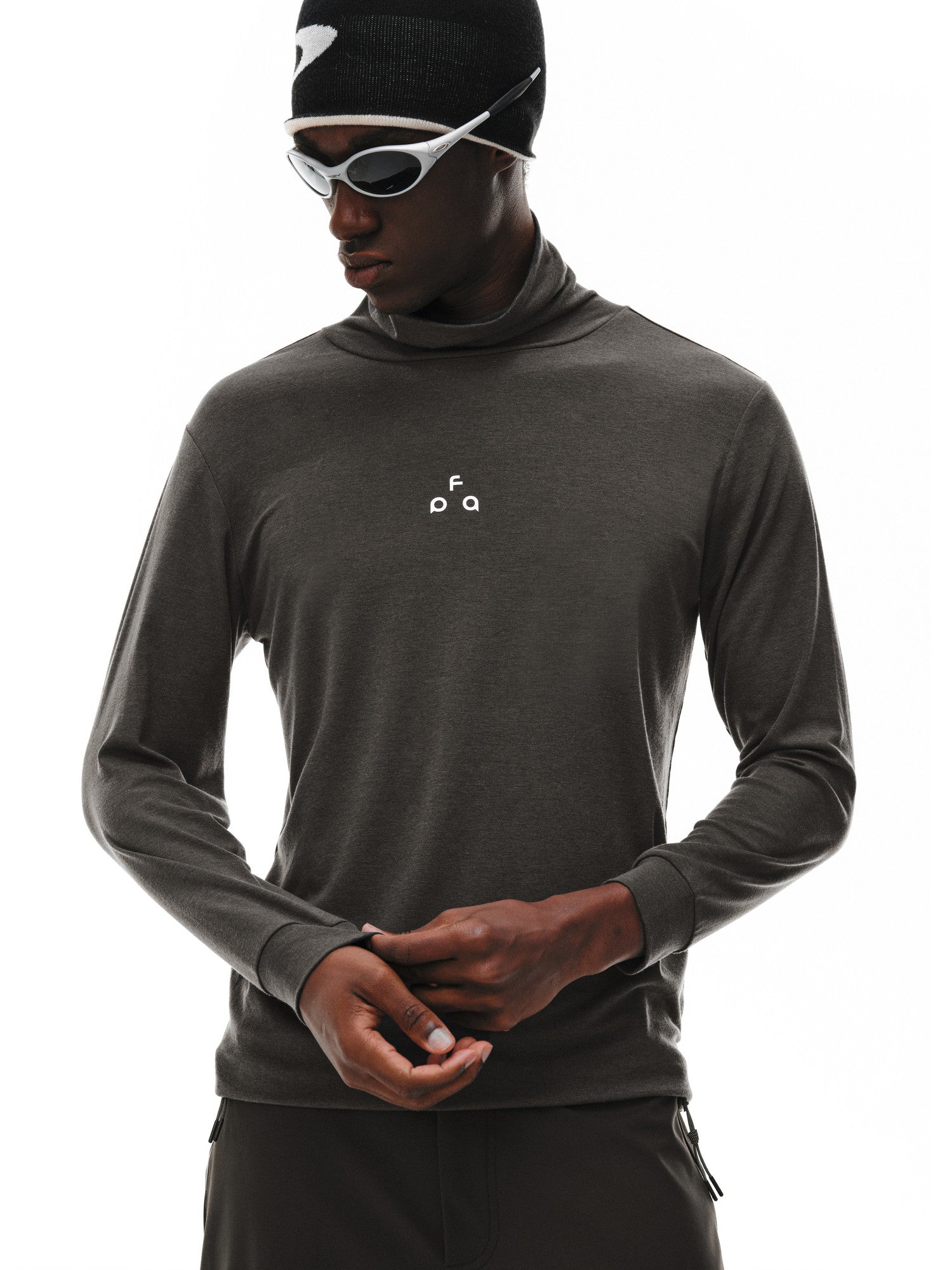 FPA Wool High Neck Long Sleeve Base Layer with Triangle Logo - Spring/Fall Basic Logo Casual Inner Wear Black T-Shirt