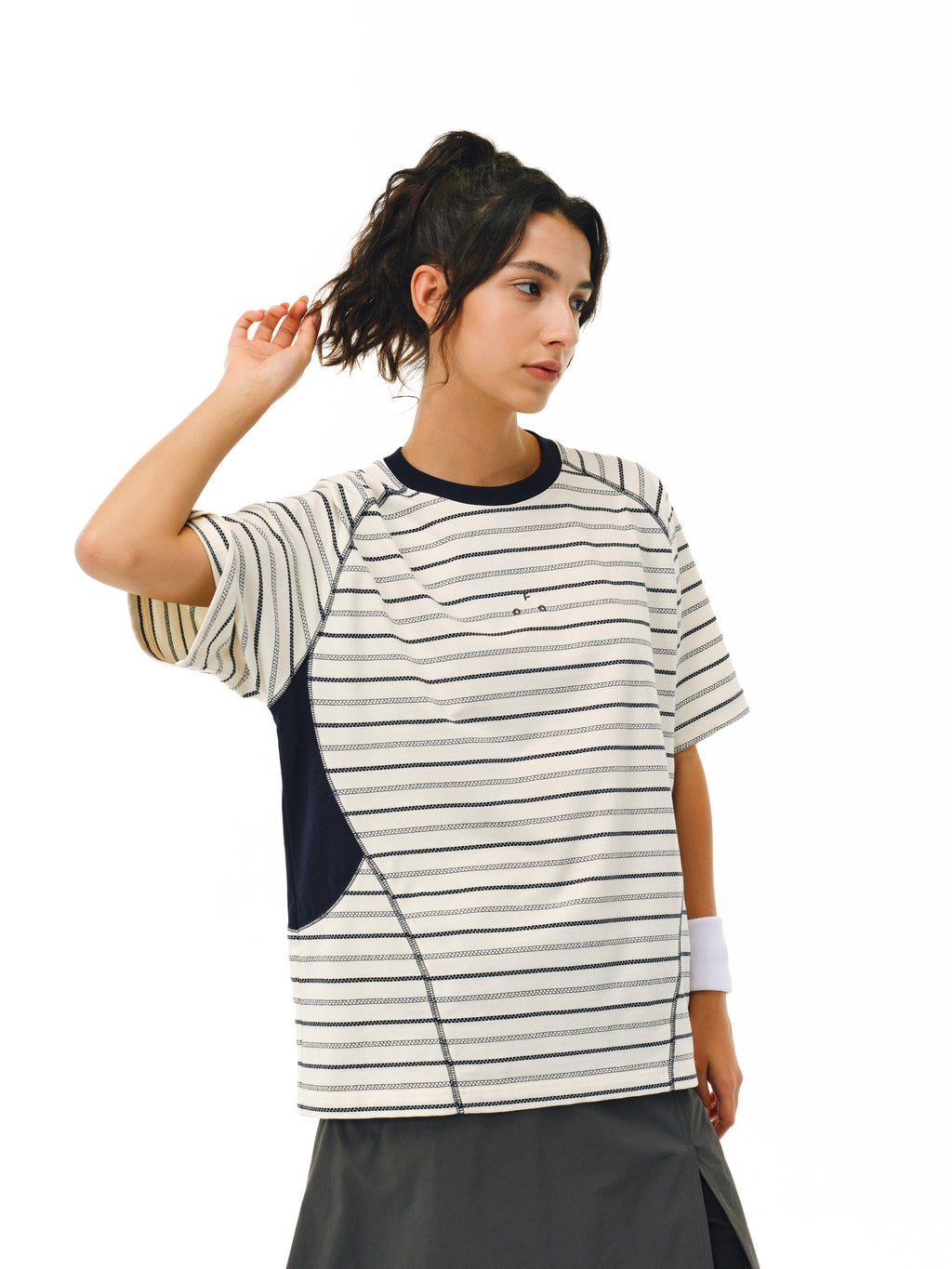 FPA Sports Texture Striped Color-Block T-Shirt Summer American Retro Crew Neck Couple Style Streetwear Short Sleeve