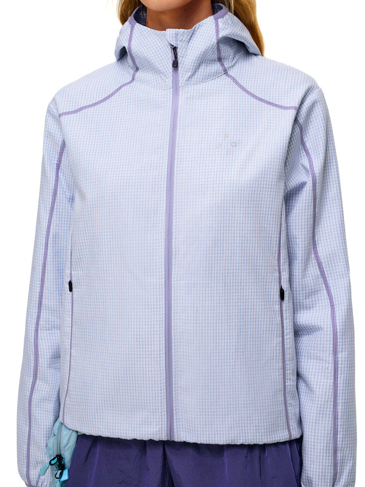 FPA High-Count Dense Casual Lightweight Plaid Jacket - Autumn Contrast Color Outdoor Sports Loose Purple Hooded Jacket for Women