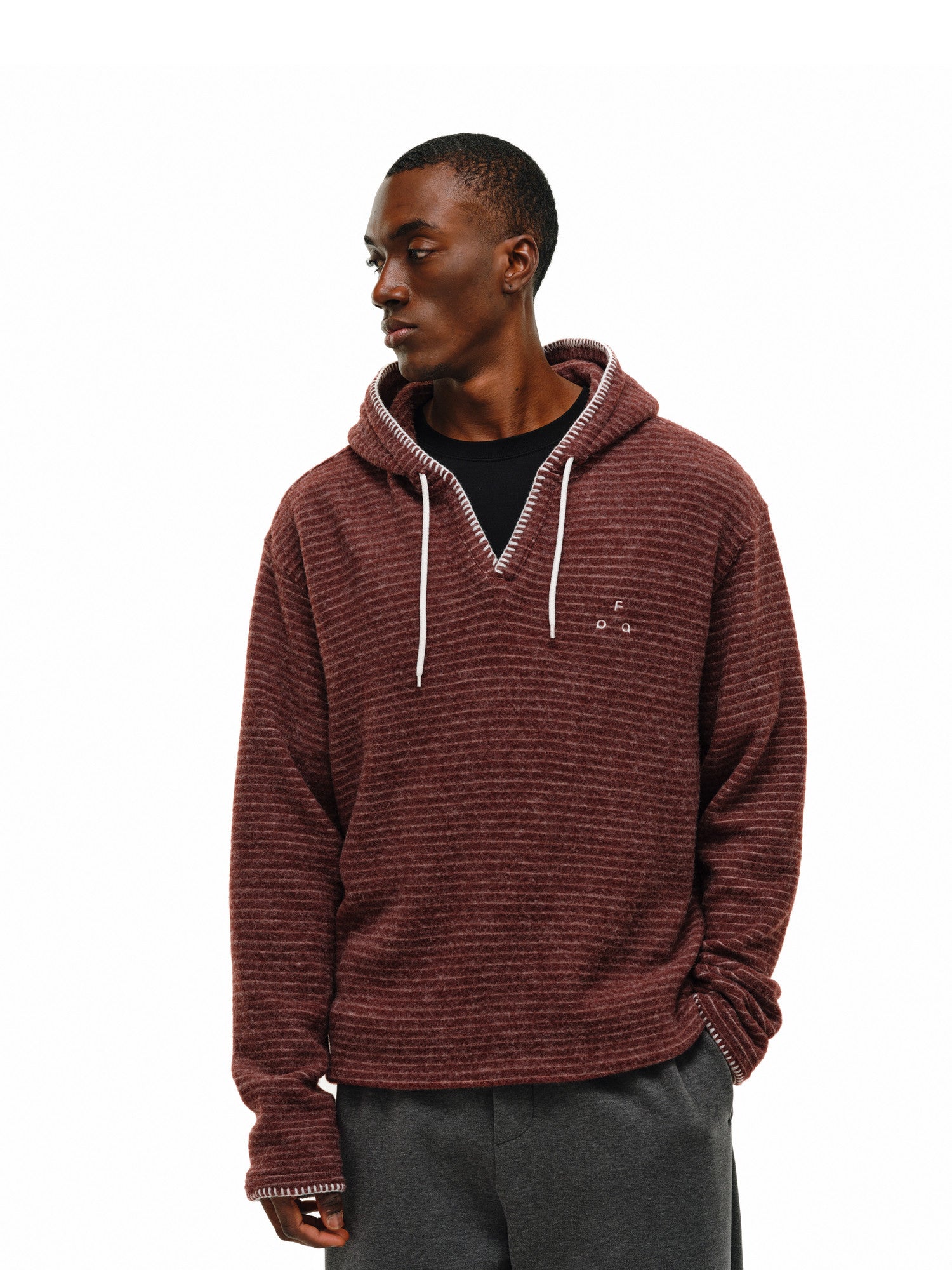 FPA Henry Collar Stripe Hoodie Spring Retro Casual V-Neck Unisex Couple Sweatshirt for Men