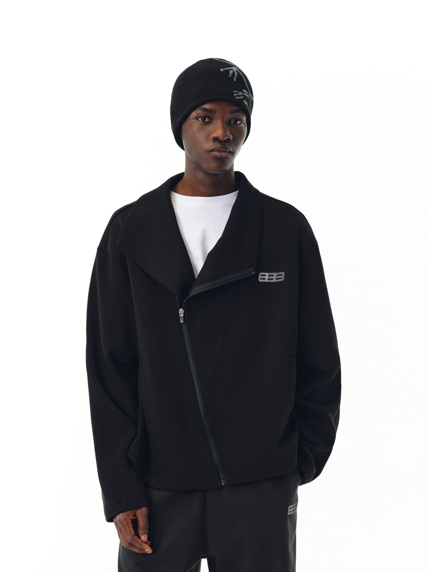 FPA Bias-Cut High-Collar Cropped Jacket - Chinese Streetwear Trendy Loose Spring Casual Unisex Coat