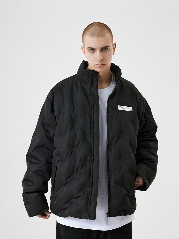 FPA Light Blue Quilted Diamond Pattern Down Jacket – Chinese Streetwear Brand Winter Thickened Short Couple Down Coat for Men