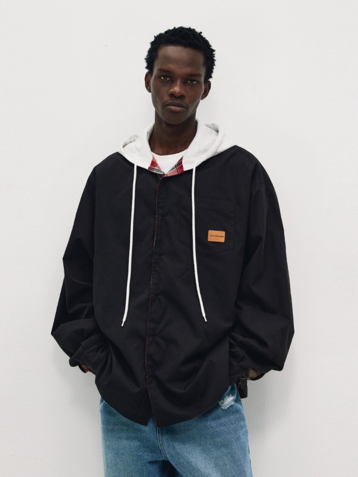 FPA Plaid Reversible Hooded Long-Sleeve Shirt - Chinese Streetwear Trend, Loose Fit Casual Jacket for Men, Spring/Autumn