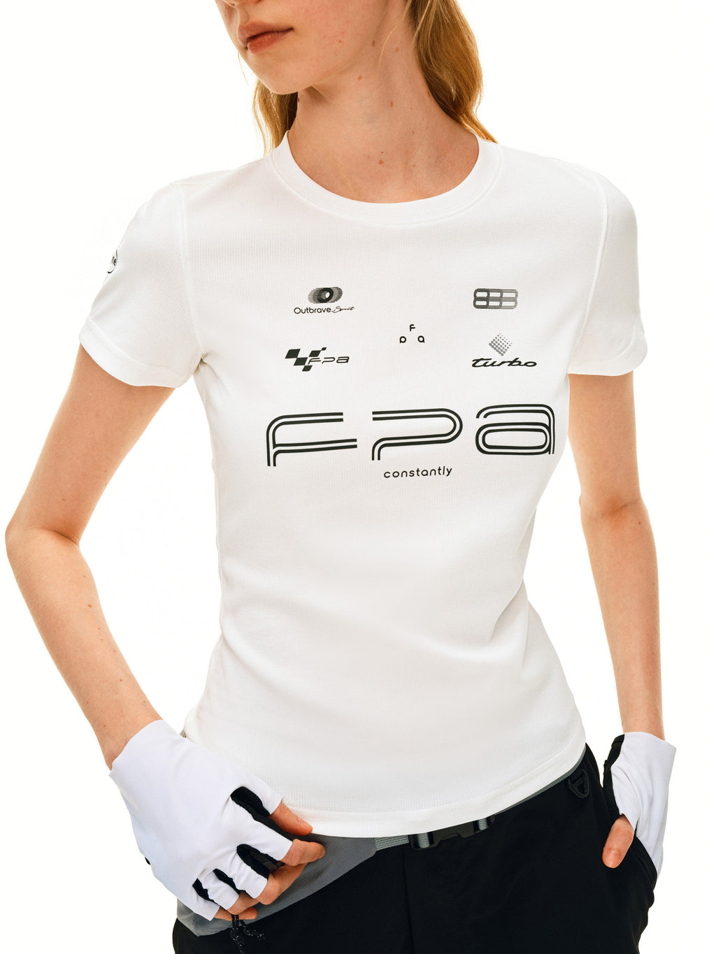 FPA Racing Print Crew Neck Short Sleeve T-Shirt for Women - Summer Athletic Quick-Dry Casual Slim Fit in Black and White