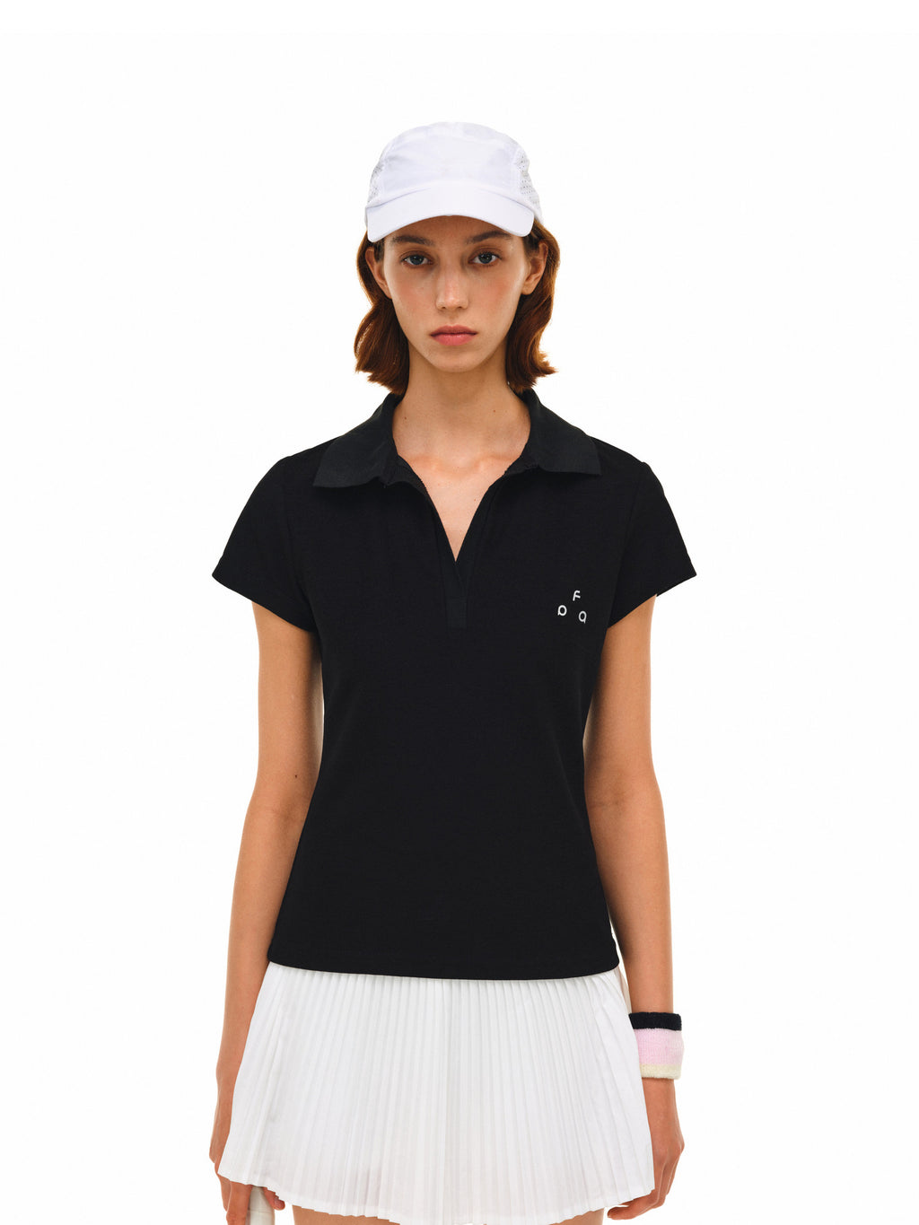 FPA Color-Block Triangle Logo Basic Polo Shirt Summer Slim Fit Short V-Neck Black White Short Sleeve T-Shirt for Women
