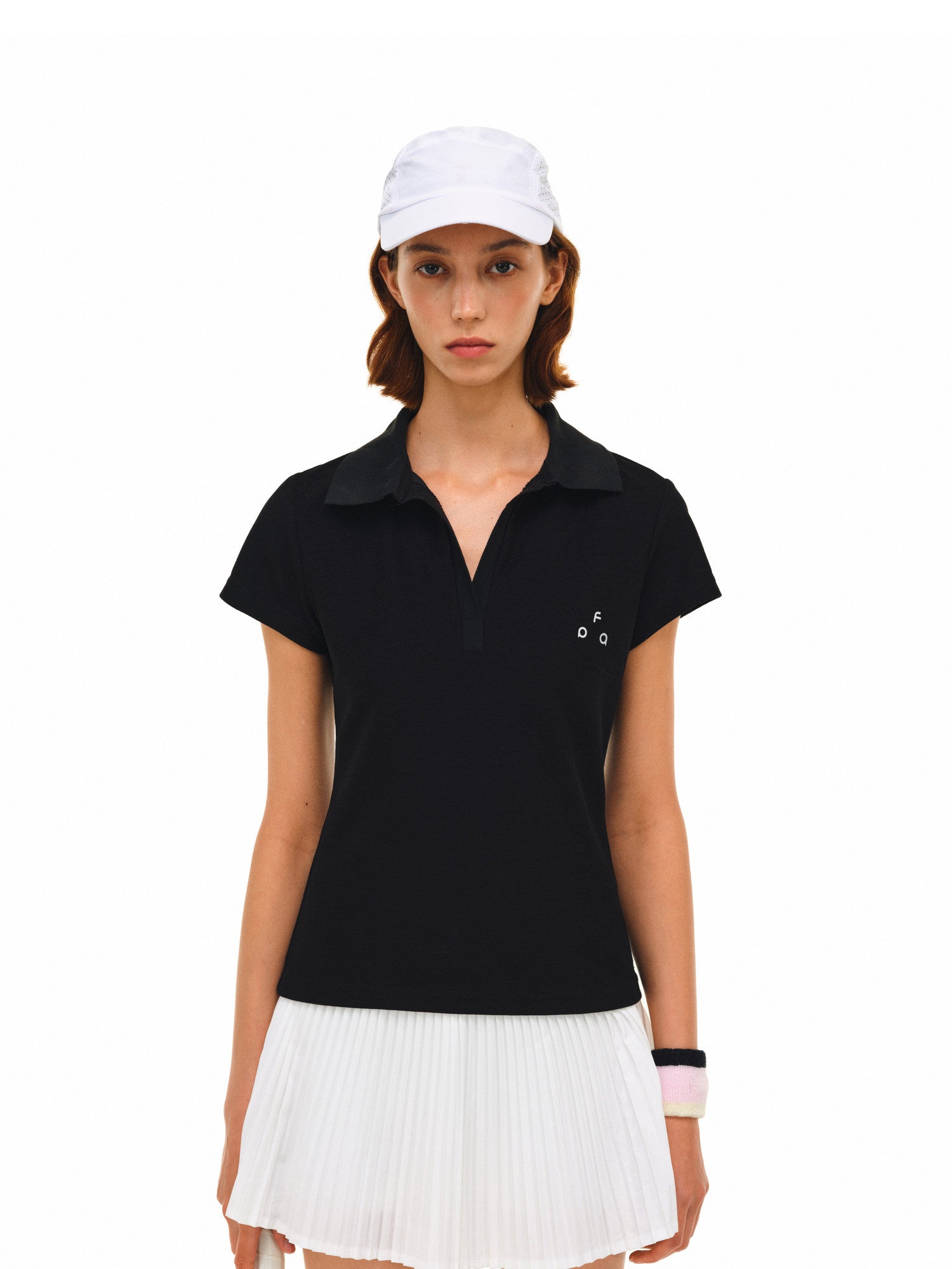 FPA Color-Block Triangle Logo Basic Polo Shirt Summer Slim Fit Short V-Neck Black White Short Sleeve T-Shirt for Women