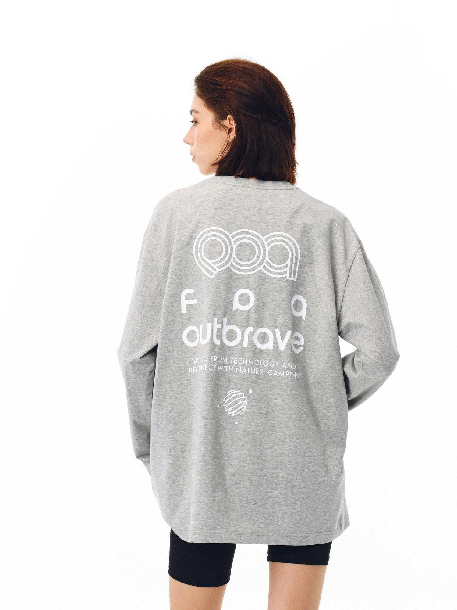 FPA Ice-Feel Quick-Dry Printed Lightweight Long-Sleeve Couple Casual Loose Fit Crew Neck White T-Shirt for Spring/Autumn