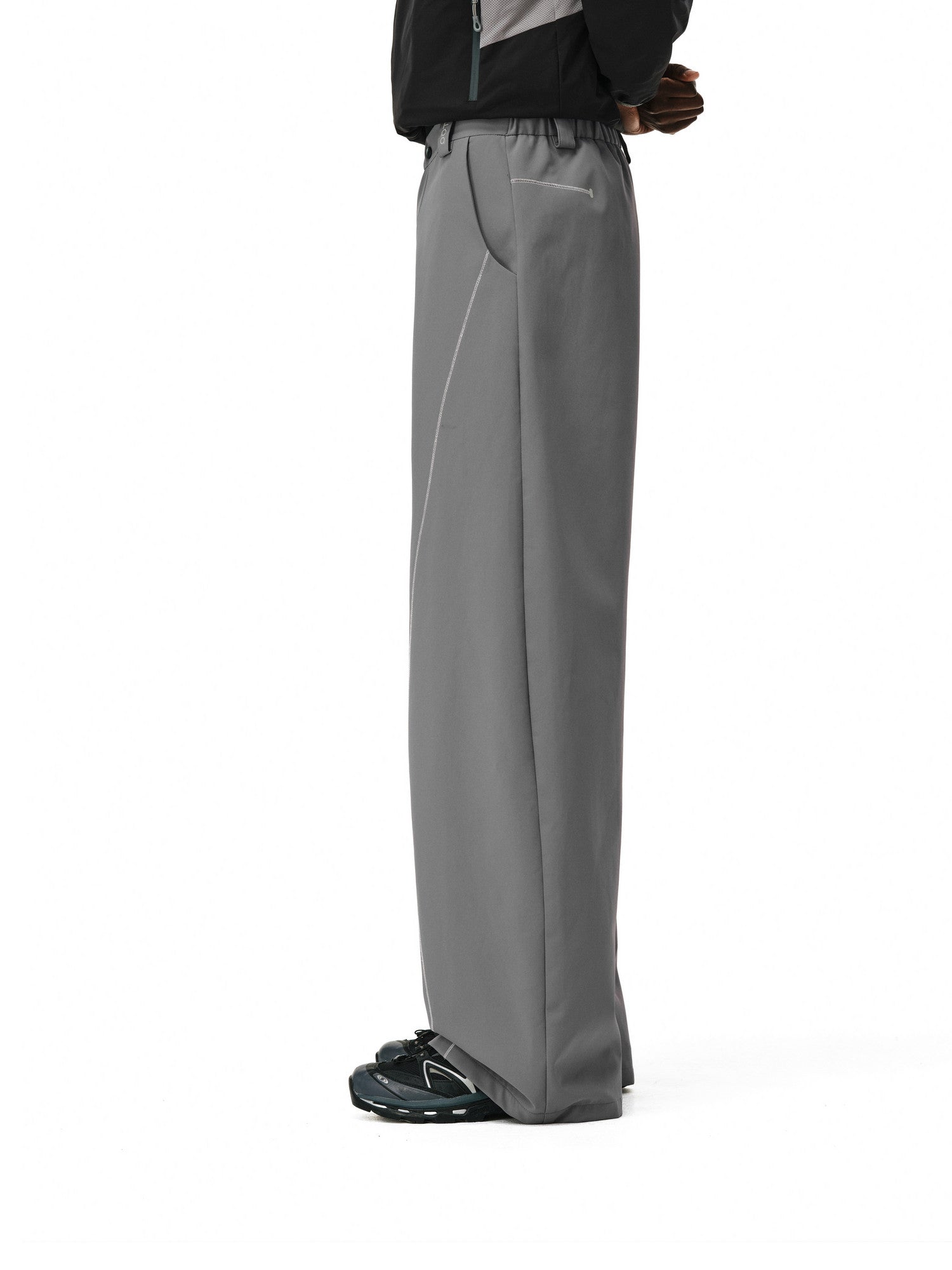 FPA Outdoor Curved-Leg Pants with Contrast Color Wide-Leg Trousers