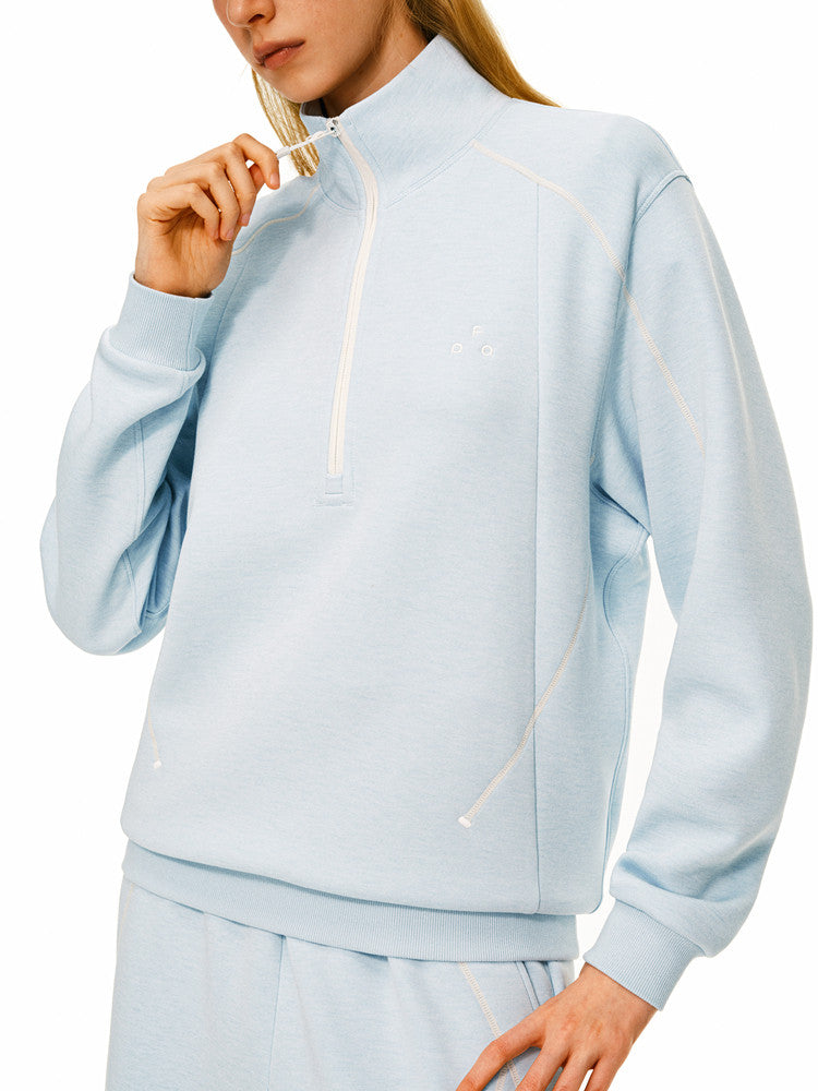 FPA Skin-Friendly Wool Heather Contrast Color Half-Zip Casual Sweatshirt Set for Couples, Autumn Pullover Top