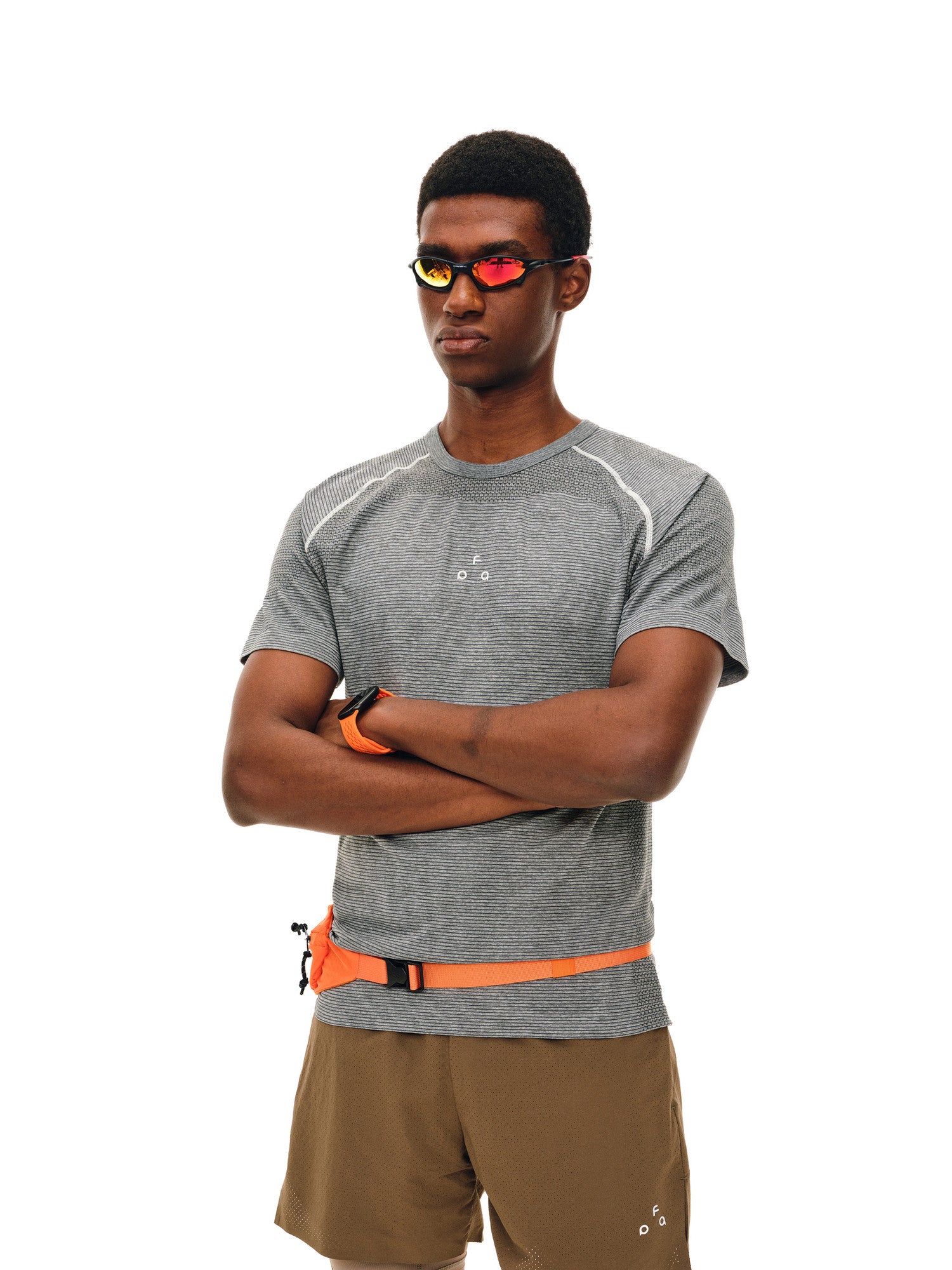 FPA Seamless Knit Color-Block Striped Short Sleeve T-Shirt, 2026 Summer New Round Neck Regular Fit Athletic Fitness Tee for Men