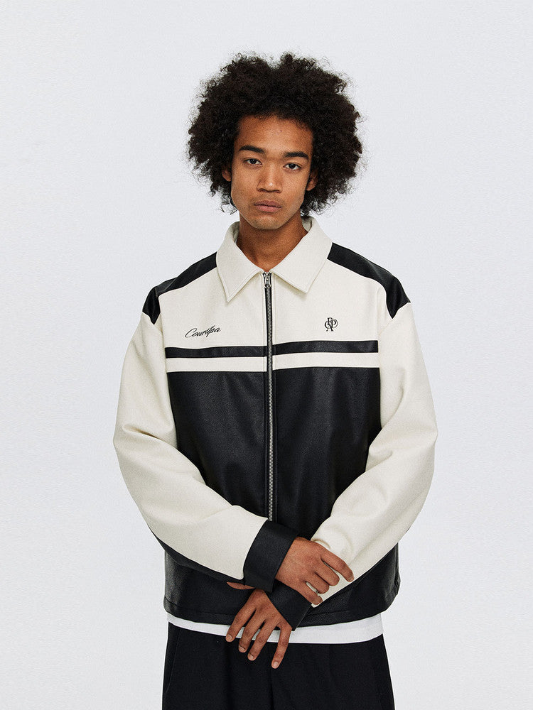 FPA Short Embroidered Letter Leather Jacket Autumn Streetwear Trendy Turn-Down Collar Motorcycle Couple Jacket for Men