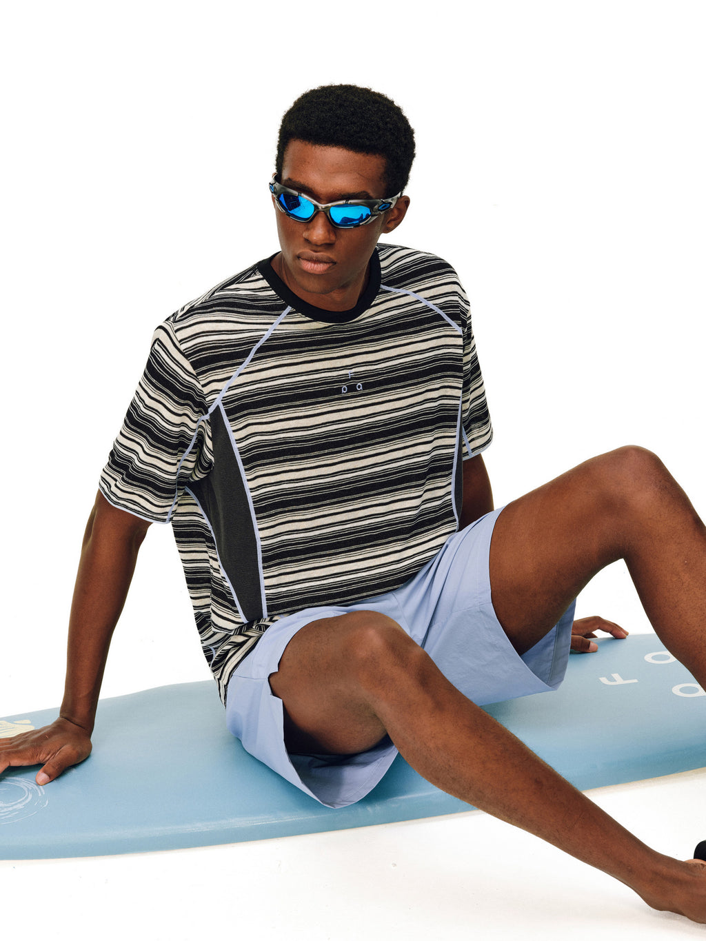 FPA Mesh Panel Stripe Short Sleeve Summer Round Neck Contrast Color Couple Casual Outdoor Sports Breathable T-Shirt