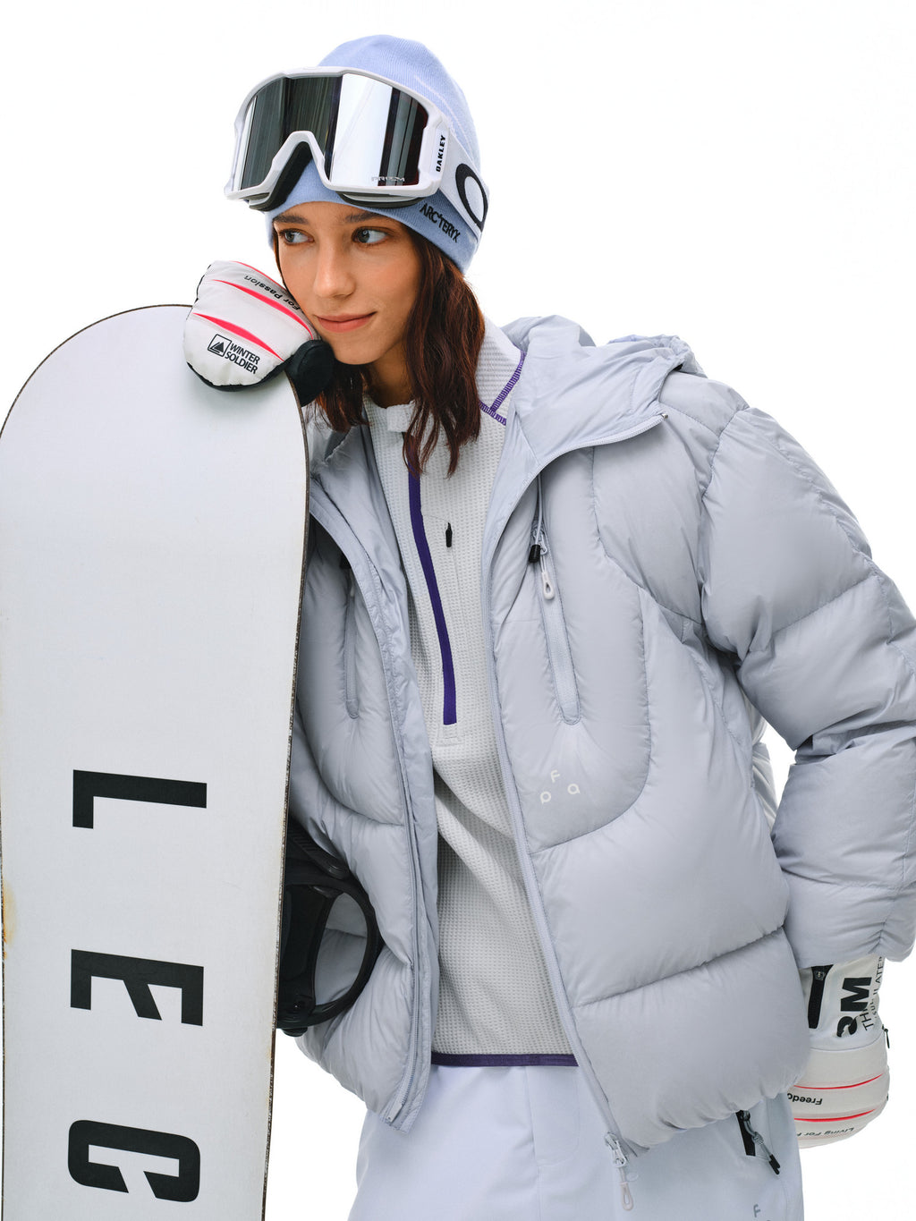 FPA Double-Zip Hooded Down Jacket with Structured Silhouette, Winter Warm 90% White Duck Down, Couple Style in Gray-White