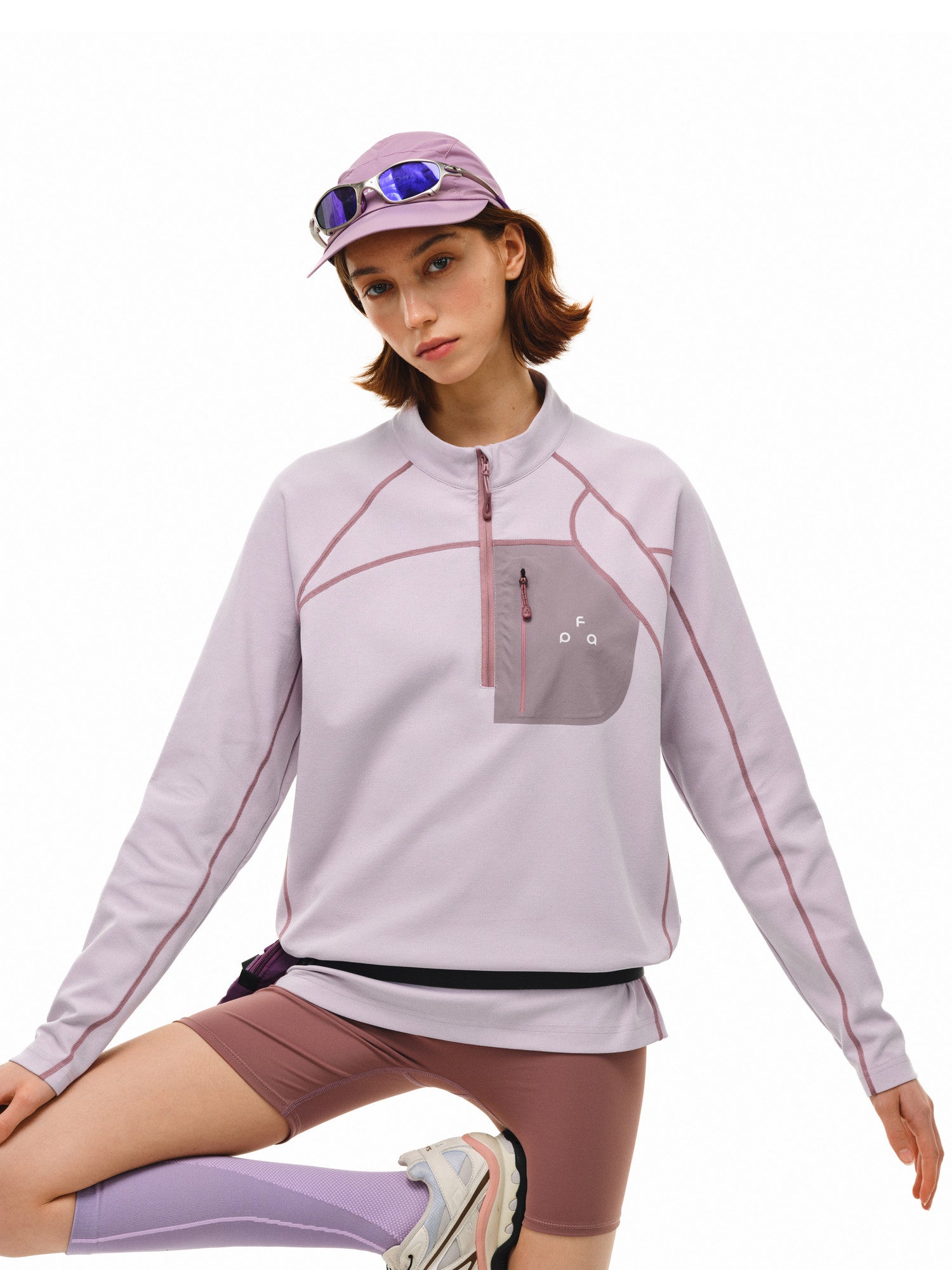 FPA Half-Zip Pocket Long Sleeve Outdoor Sports Spring Stitching Casual Unisex T-Shirt