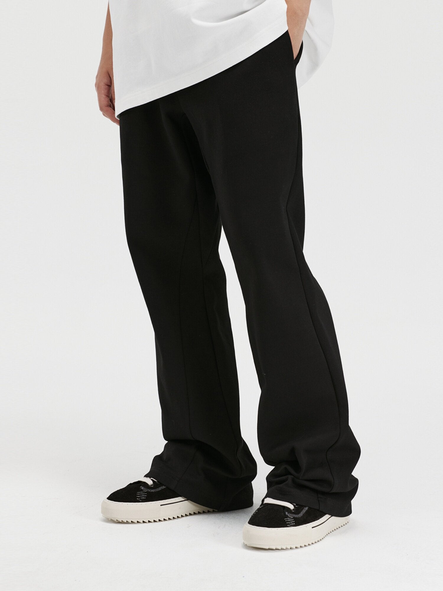 FPA Basic Flared Knit Sweatpants American Style Loose Summer Streetwear Trendy Black Casual Long Pants for Men