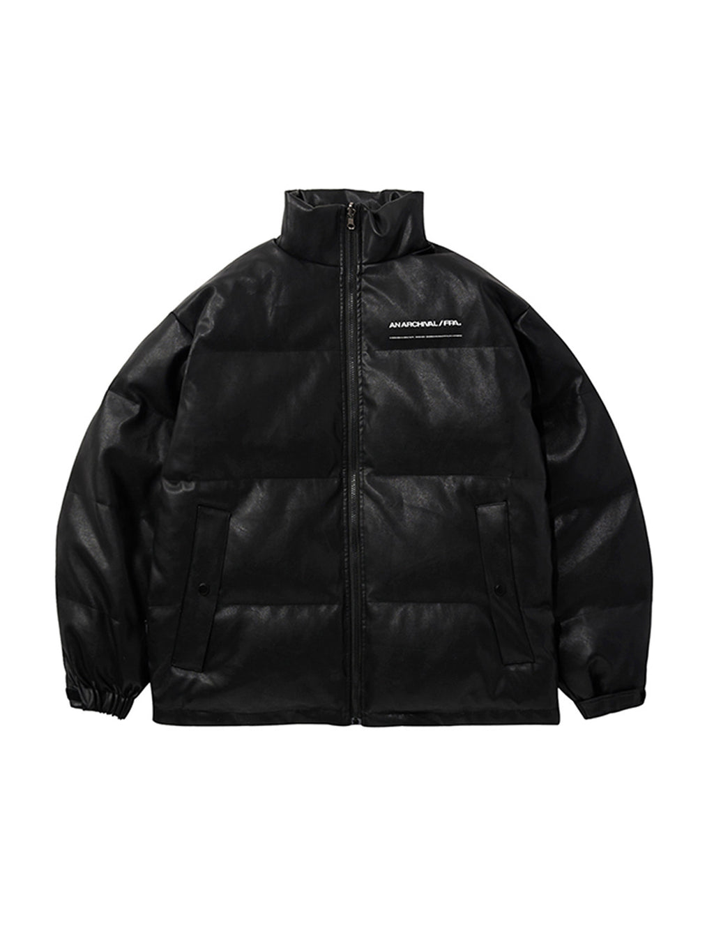 FPA Winter Thickened PU Leather Cotton Jacket, Chinese Street Style Loose Fit Stand Collar Black Bread Down Cotton Coat for Men
