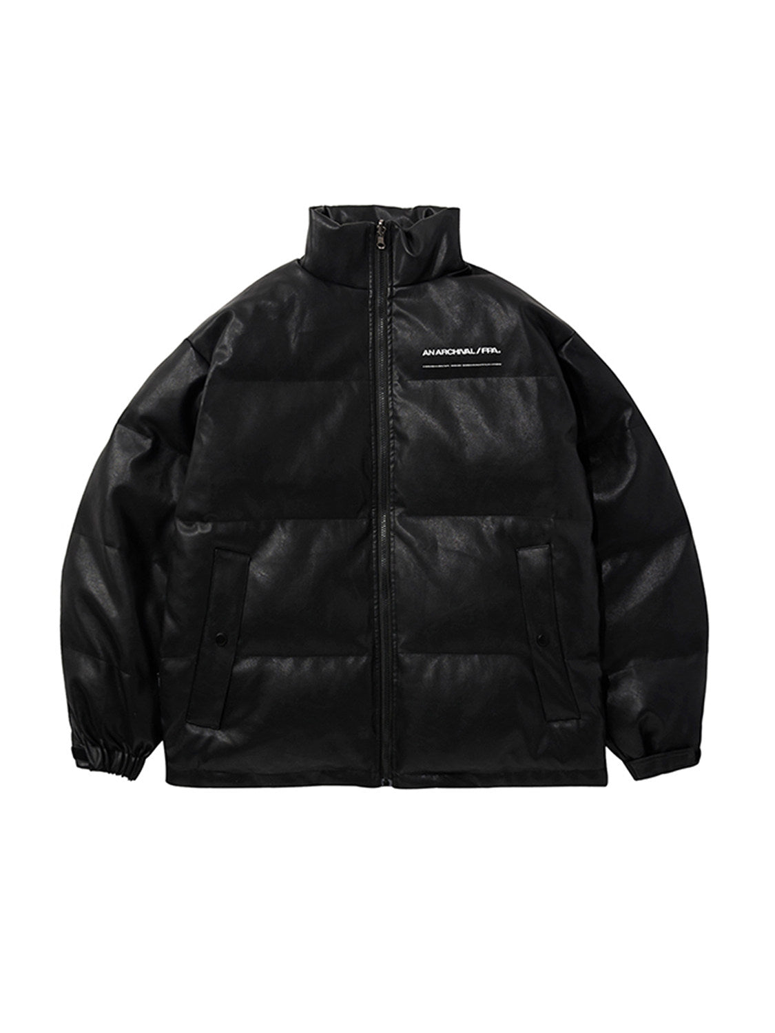 FPA Winter Thickened PU Leather Cotton Jacket, Chinese Street Style Loose Fit Stand Collar Black Bread Down Cotton Coat for Men