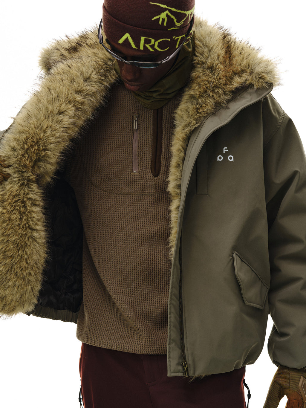 FPA Eco-Friendly Mink Fur Collar Stand Collar Green Parka Down Jacket Winter Warm Couple Down Coat